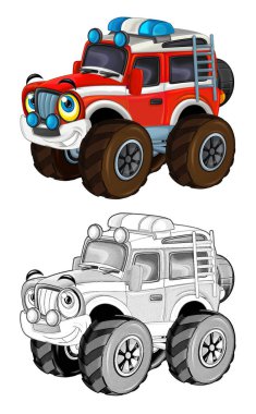 karikatür komik yol itfaiyeci kamyonundan izole - canavar kamyon gibi sayfa boyama arıyorsunuz