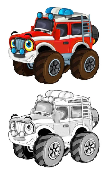 Cartoon Funny Road Fire Fighter Truck Looking Monster Truck Isolated — Stock Photo, Image