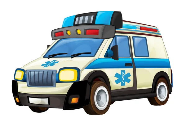 救急車トラック ホワイト バック グラウンド 子供のためのイラストと漫画シーン — ストック写真