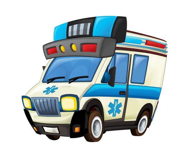 Cartoon Scen Med Ambulans Lastbil Vit Bakgrund Illustration För Barn — Stockfoto