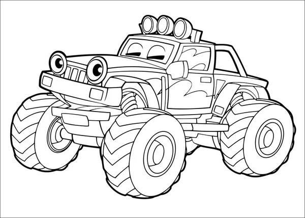 Cartoon Funny Road Vector Truck Isolated Coloring Page — Stock Vector