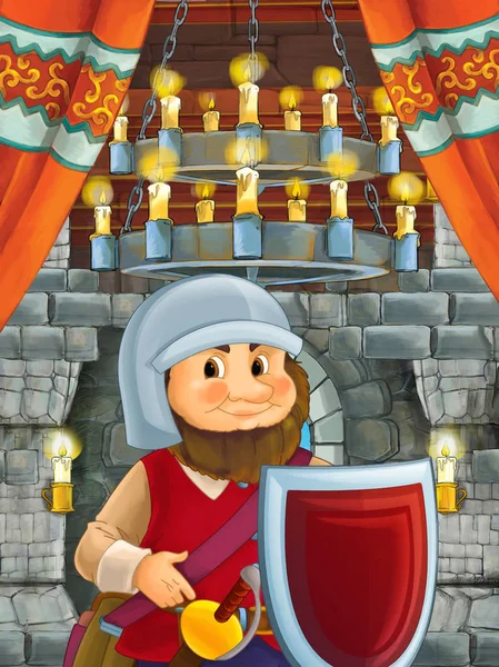 cartoon scene with handsome prince in the castle room - illustration for children