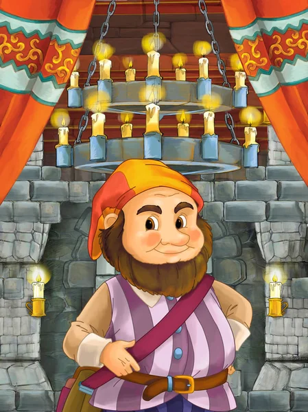 cartoon scene with handsome prince in the castle room - illustration for children