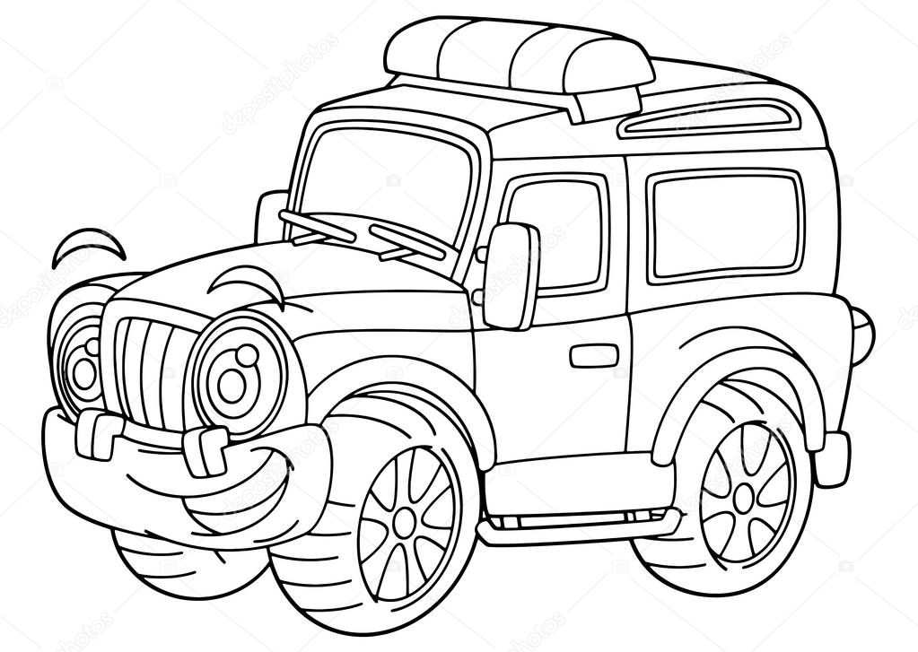 cartoon funny off road vector truck - isolated coloring page