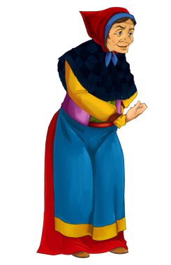 çizgi film masal karakteri - ayakta ve arıyorum - illüstrasyon çocuklar için yaşlı cadı