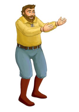 Beyaz arka planda - illüstrasyon çocuklar için Ortaçağ çiftçi ile çizgi film sahne