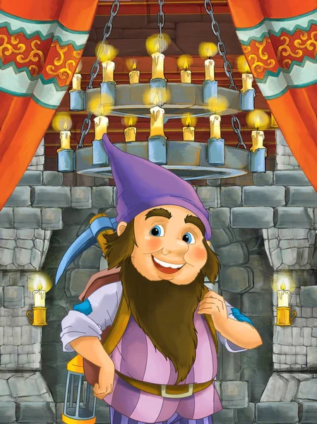 cartoon scene with handsome prince in the castle room - illustration for children