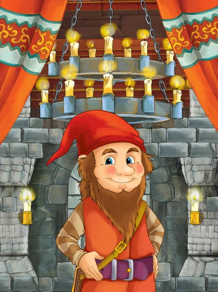 cartoon scene with handsome prince in the castle room - illustration for children