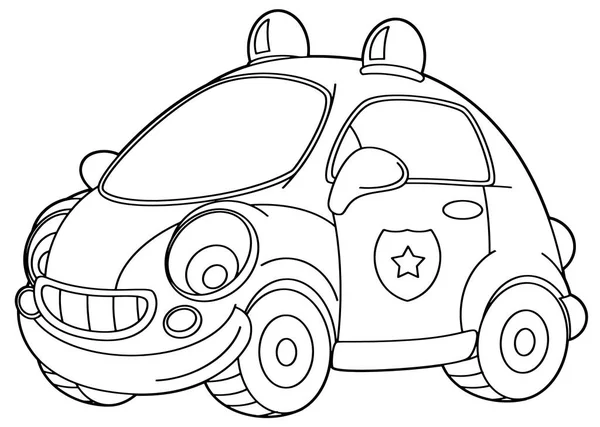 Kreslený Scény Vektorové Policejní Auto Omalovánky Ilustrace Pro Děti — Stockový vektor