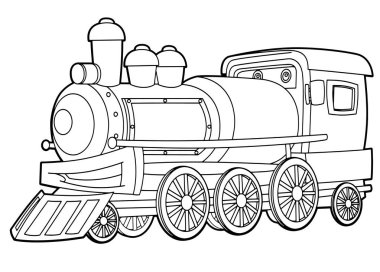 Karikatür komik buharlı tren - vektör boyama sayfası - seyir izole - illüstrasyon çocuklar için