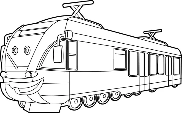 Karikatür Komik Görünümlü Hızlı Tren Vektör Boyama Sayfa Izole Çocuklar — Stok Vektör