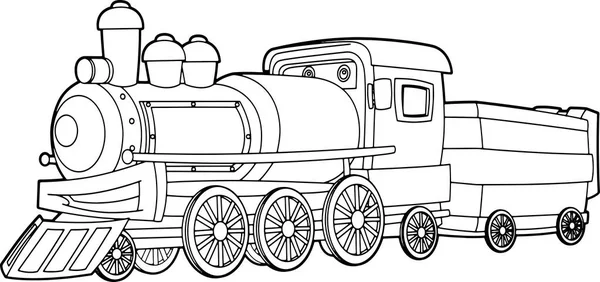 Cartoon Funny Looking Steam Train Vector Coloring Page Isolated Illustration — Stock Vector