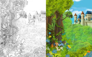 metin için alan ile karikatür yaprak ve örgü çerçeve - çocuklar için illüstrasyon