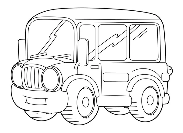 Cartoon Funny Cartoon Bus Vektor Malseite Auf Weißem Hintergrund Illustration — Stockvektor