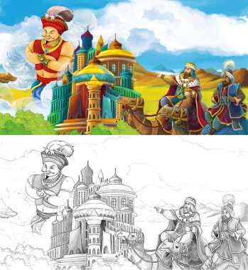 çizgi film sahne ile Prens ya da Arap Kalesi-illüstrasyon çocuklar için seyahat krallar