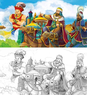 çizgi film sahne ile Prens ya da Arap Kalesi-illüstrasyon çocuklar için seyahat krallar