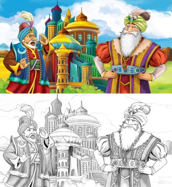 çizgi film sahne ile Prens ya da Arap Kalesi-illüstrasyon çocuklar için seyahat krallar