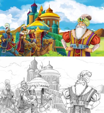 çizgi film sahne ile Prens ya da Arap Kalesi-illüstrasyon çocuklar için seyahat krallar