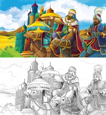 princes veya Arap Kalesi develer üzerinde - seyahat kings ile çizgi film sahne illüstrasyon çocuklar için