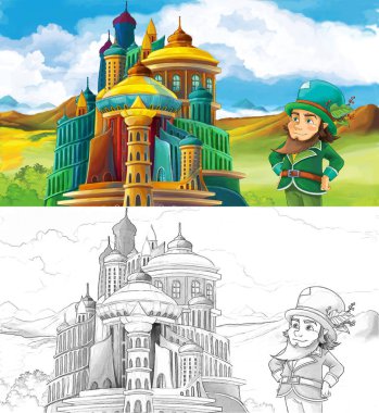 çizgi film acene güzel Kalesi'nin - illüstrasyon çocuklar için yanında duran cüce ile