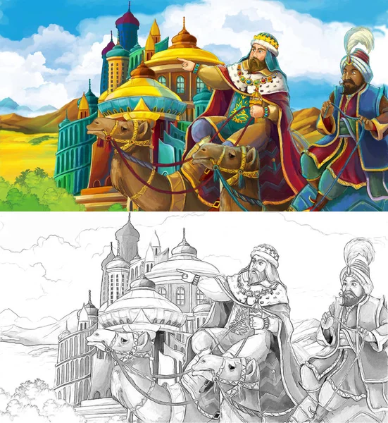 princes veya Arap Kalesi develer üzerinde - seyahat kings ile çizgi film sahne illüstrasyon çocuklar için