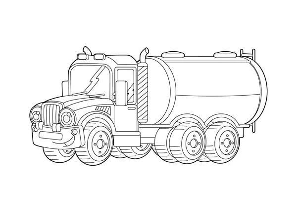 Cartoon Happy Cargo Truck Tank Vector Coloring Page Illustration Children — Stock Vector