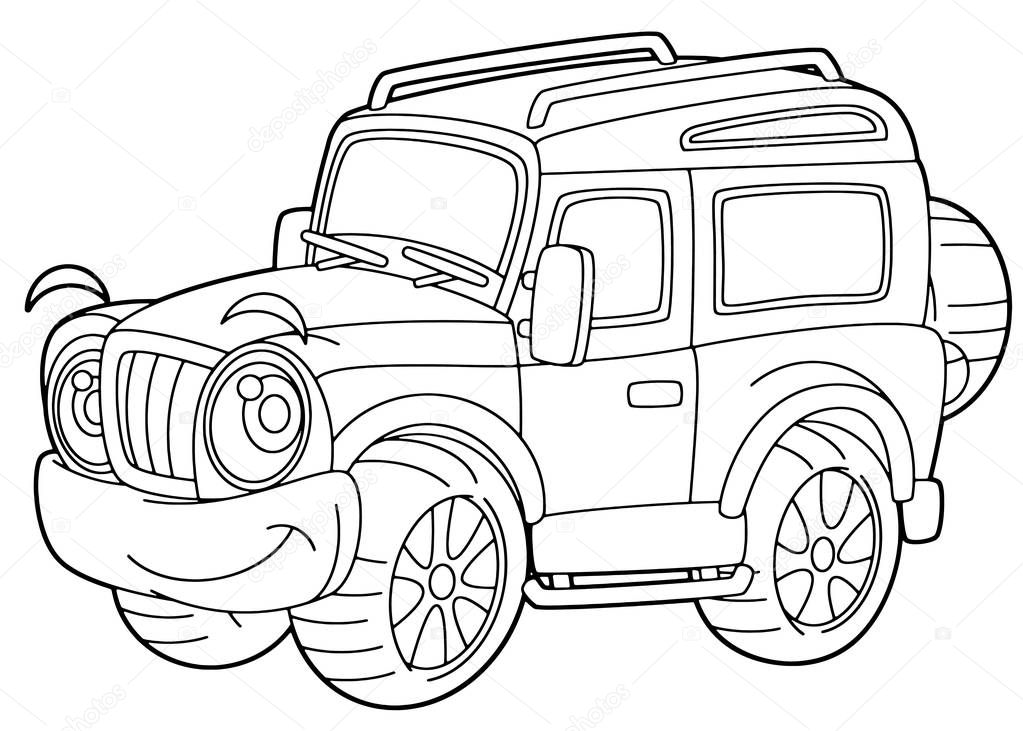 cartoon funny off road vector truck - isolated coloring page