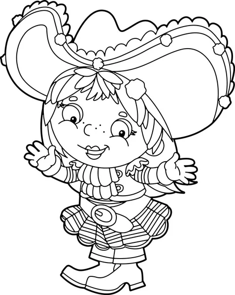 Cartoon Scene Pirate Girl Vector Coloring Page Illustration Children — Stock Vector