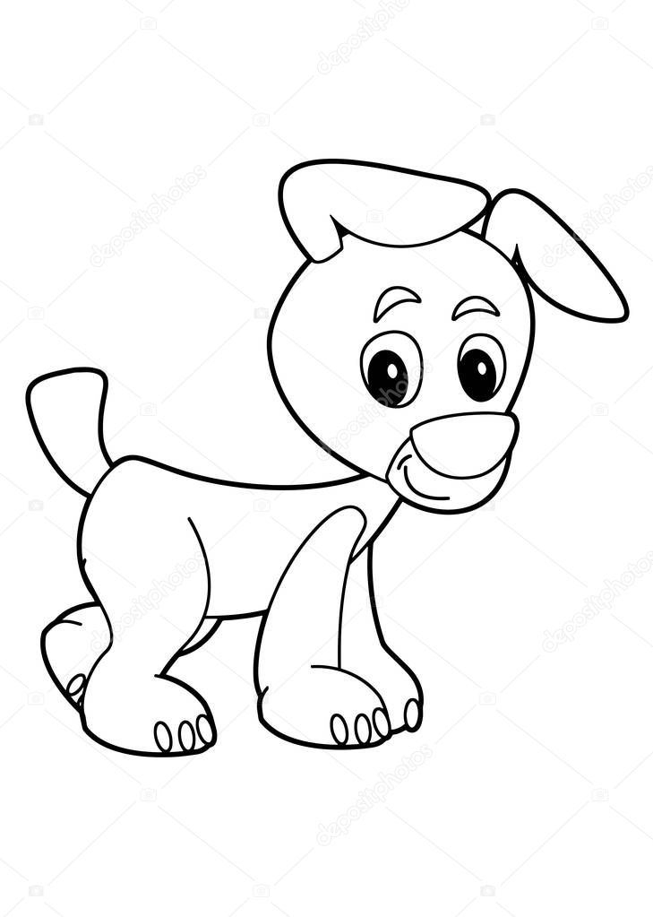 cartoon scene with a dog jumping and running - vector coloring page - illustration for children