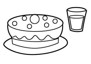 Sahne pasta ile çizgi film ve - izole - vektör boyama sayfası - çocuklar için illüstrasyon içmek