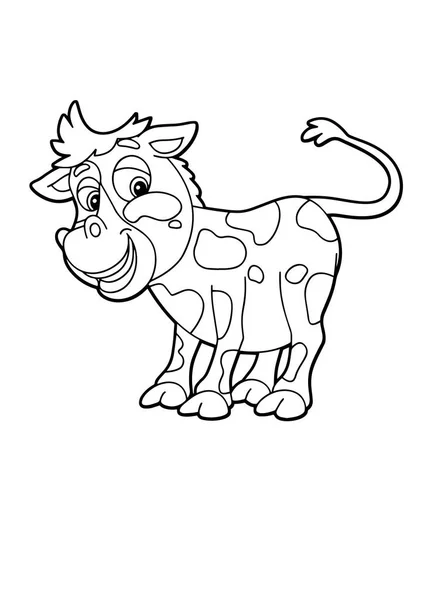 Cartoon Scene Happy Little Cow White Background Vector Coloring Page — Stock Vector