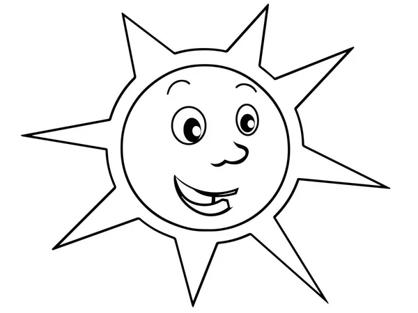 Escena Dibujos Animados Con Sol Feliz Divertido Página Para Colorear — Vector de stock