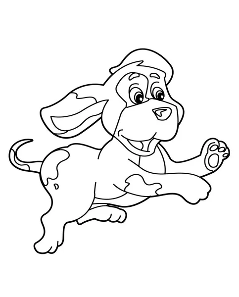 Cartoon Scene Dog Jumping Running Vector Coloring Page Illustration Children — Stock Vector