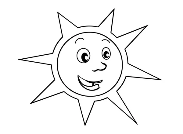 Escena Dibujos Animados Con Sol Feliz Divertido Página Para Colorear — Archivo Imágenes Vectoriales