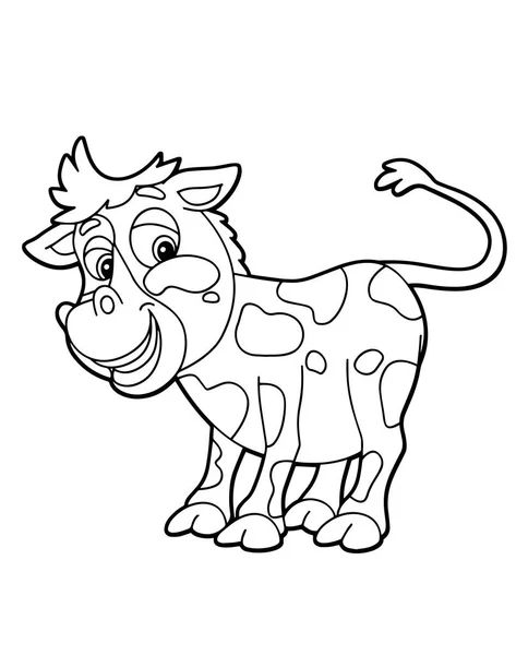 Escena Dibujos Animados Con Vaca Joven Feliz Cerca Algunas Flores — Vector de stock