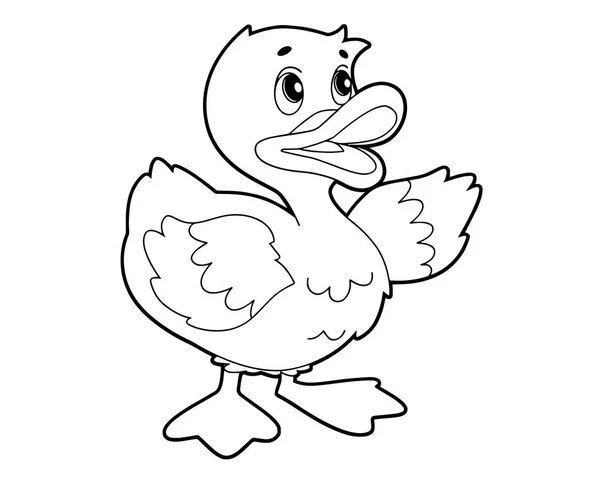 Kreslený Scény Happy Kachna Bílém Pozadí Vektor Omalovánky Ilustrace Pro — Stockový vektor