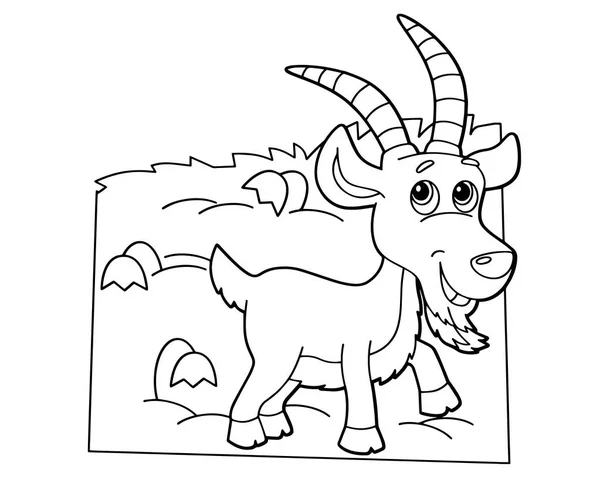 Cartoon Scene Happy Goat White Background Vector Coloring Page Illustration — Stock Vector