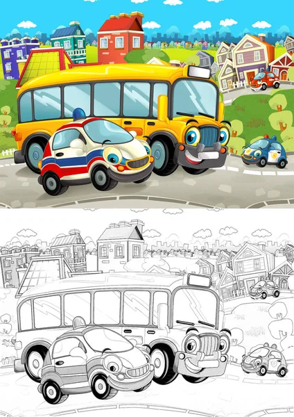 conjunto de carros da cidade do bebê. transporte engraçado. ilustração  vetorial dos desenhos animados em estilo simples infantil simples para  crianças. o carro de bombeiros, ambulância, polícia, ônibus escolar e  corridas isoladas