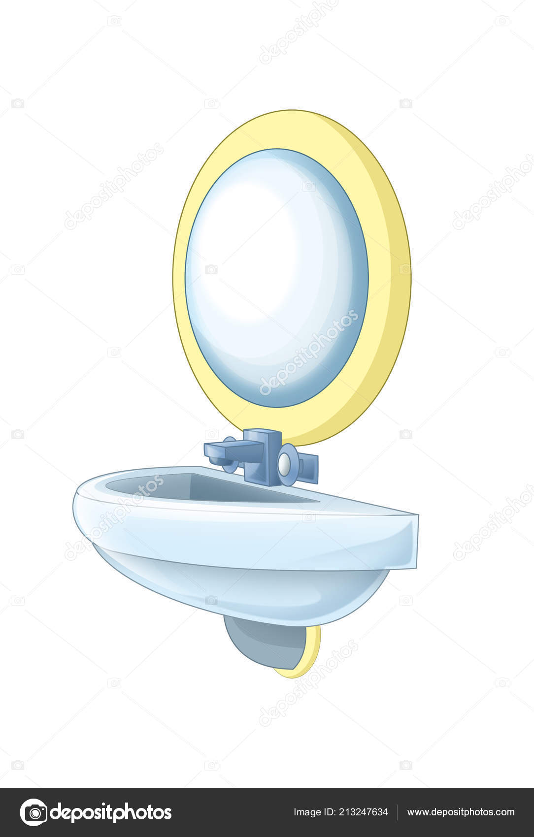 Cartoon Scene Wash Basin Mirror White Background Illustration ...