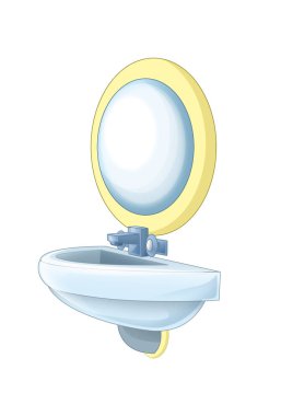 beyaz arka plan üzerinde lavabo ve ayna ile karikatür sahne - çocuklar için illüstrasyon