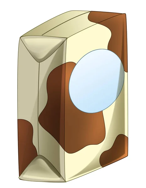 Cartoon Scene Milk Butter Cardboard Box White Background Illustration Children — Stock Photo, Image