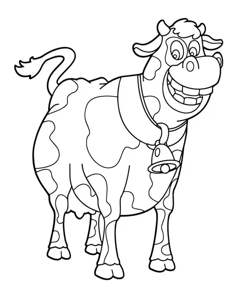 幸せな牛の地位と白い背景に笑顔ベクトルと漫画のシーン 子供のためのイラスト — ストックベクタ