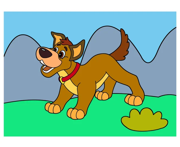 Cartoon Scene Dog Jumping Running Vector Coloring Page Illustration Children — Stock Vector