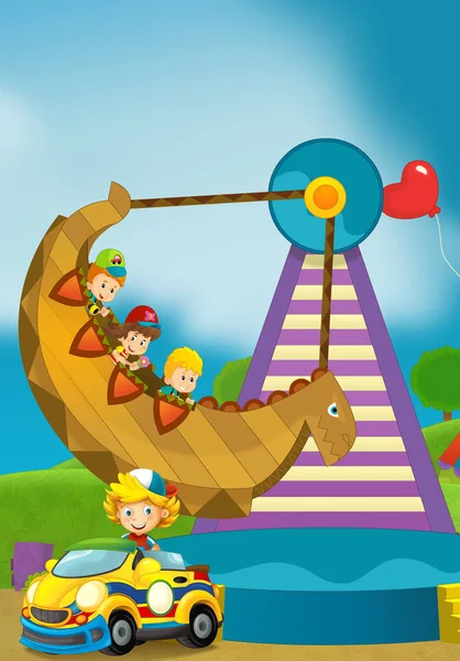 Cartoon Szene Von Spielplatz Und Kind Vor Einem Bunten Bonbonladen — Stockfoto