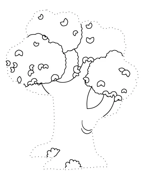 Cartoon Szene Mit Baum Verbindungspunkten Vektor Malseite Illustration Für Kinder — Stockvektor