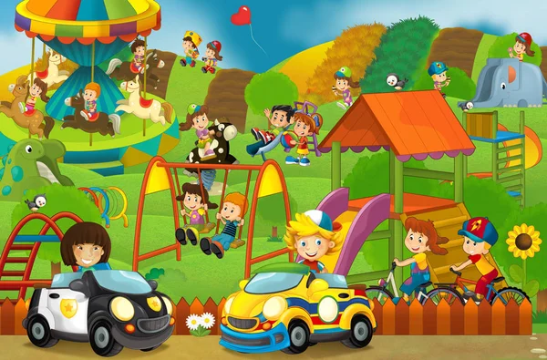 Scena Del Cartone Animato Parco Giochi Bambino Fronte Negozio Caramelle — Foto Stock