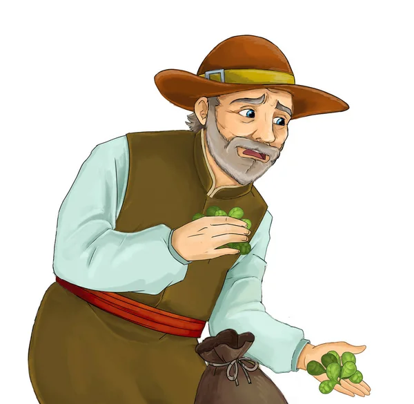 Karakter Oudere Farmer Witte Achtergrond Illustratie Van Boerderij Van Tekenfilm — Stockfoto