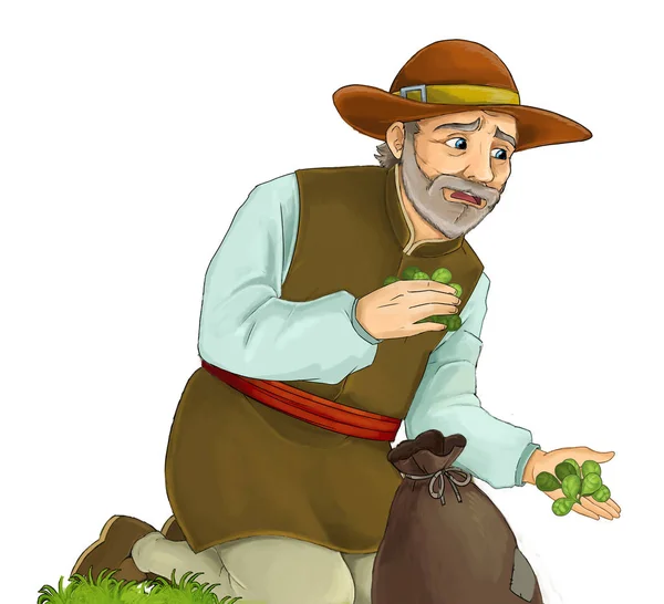 Cartoon Farm Character Older Farmer White Background Illustration Children — Stock Photo, Image