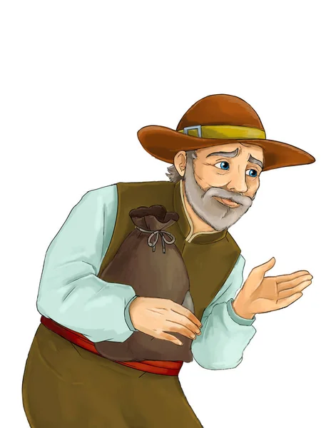 Cartoon Farm Character Older Farmer White Background Illustration Children — Stock Photo, Image