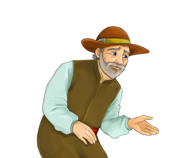 Cartoon Farm Character Older Farmer White Background Illustration Children — Stock Photo, Image